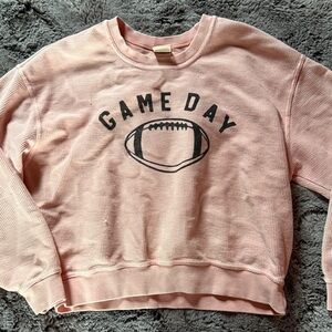 Pink Ribbed Football Game Day Sweatshirt Sz SM